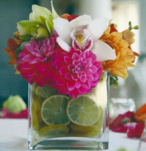 A unique arrangement utilizing fresh sliced lemons and limes offers a distinctive, affordable touch.